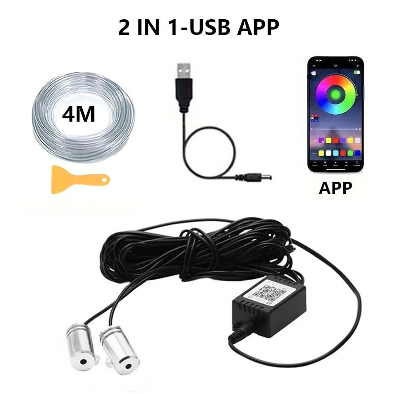Светодиодная лента для подсветки салона автомобиля с управлением через приложение, декоративная лампа для автомобиля, RGB волоконно-оптический атмосферный неоновый комплект подсветки